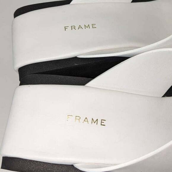 Frame Le Ocean Thong Platform Y2K Vibe White Black Leather Size 40.5 US 9.5 - Picture 5 of 13